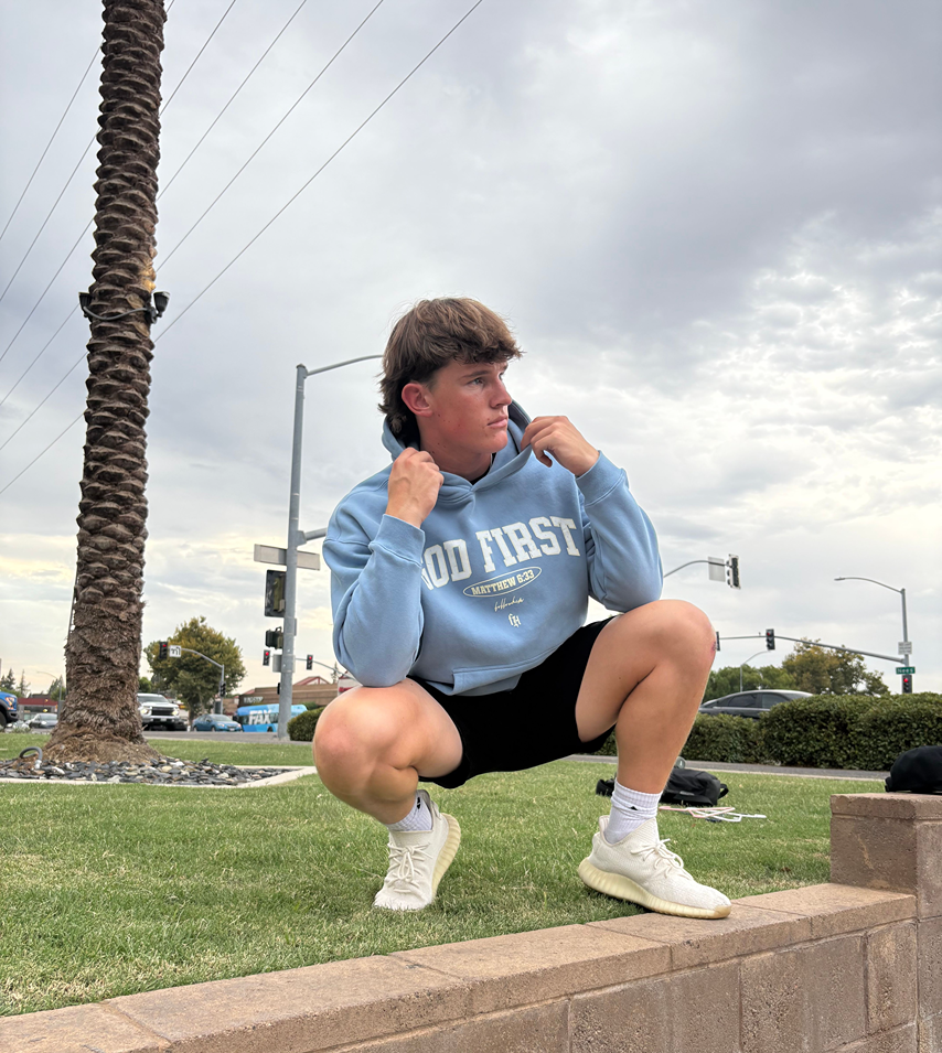 GOD FIRST HOODIE BLUE