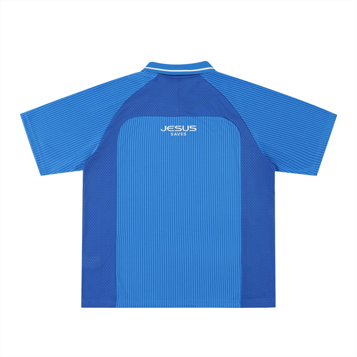 Oversized Blue Jesus Saves Jersey (size down)