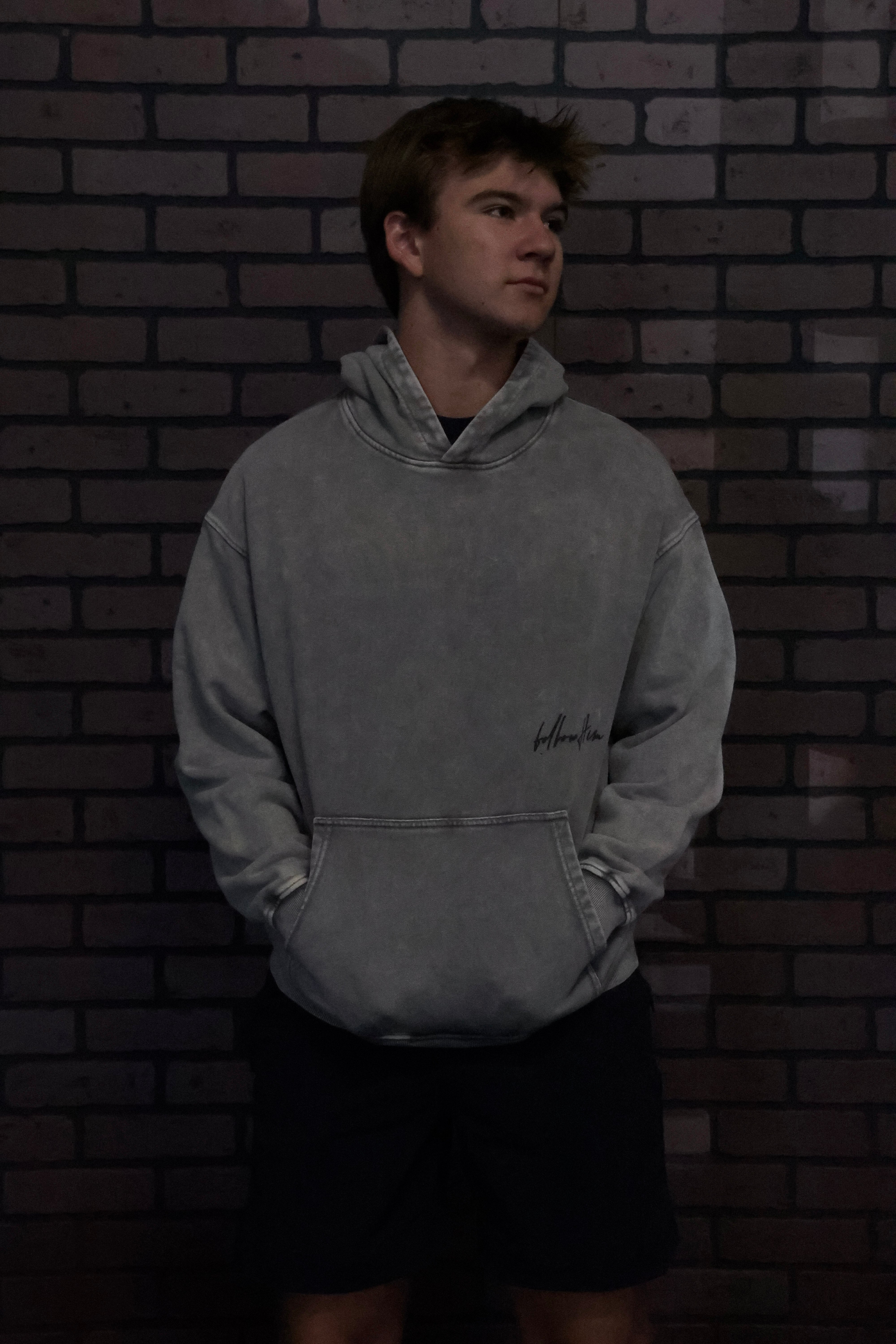 ACID WASH FLLWHIM HOODIE - light grey, dark grey, light brown