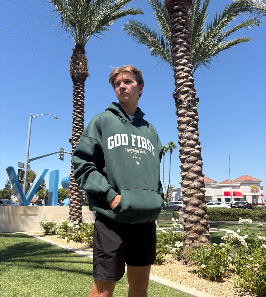 GOD FIRST HOODIE GREEN