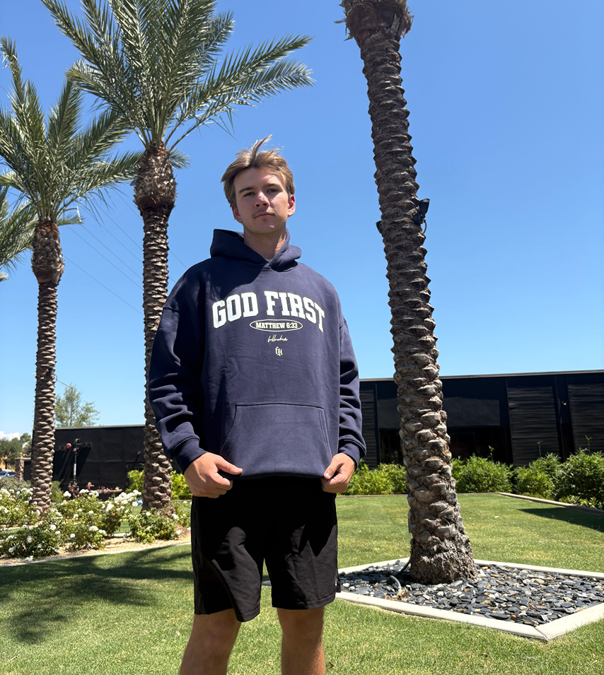 GOD FIRST HOODIE BLUE
