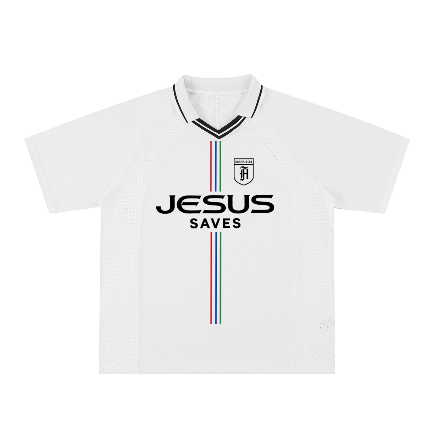 Oversized White Jesus Saves Jersey (size down)