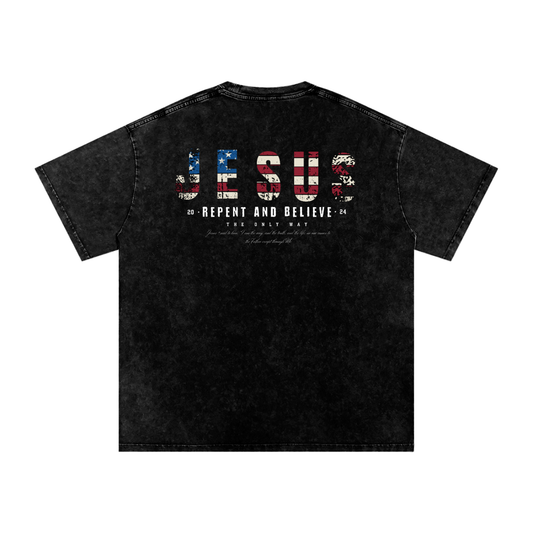 Jesus Saves American Flag Oversized Tee