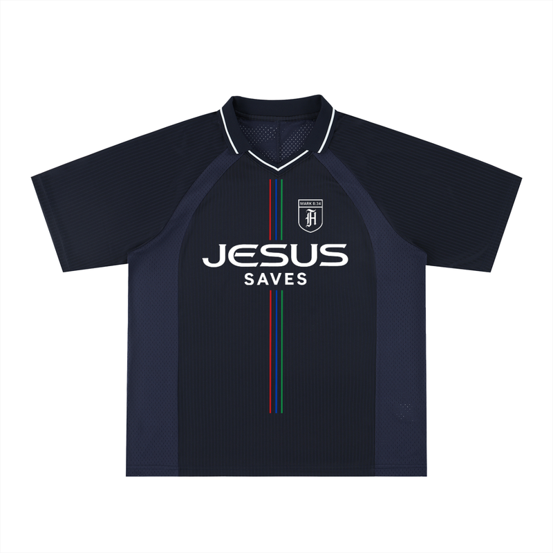 Oversized Navy Jesus Saves Jersey (size down)
