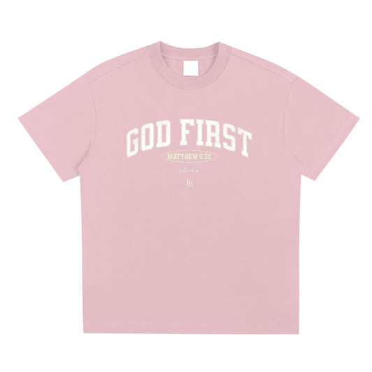 GOD FIRST TEE PINK