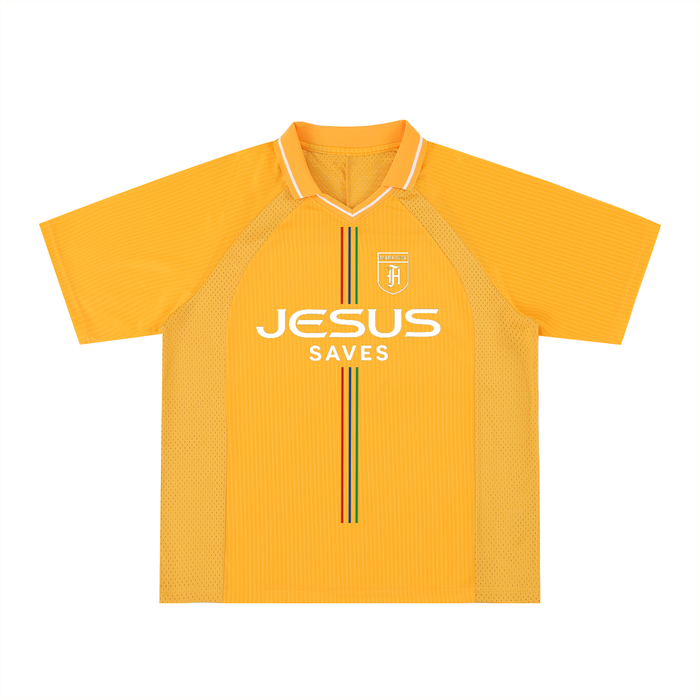Oversized Yellow Jesus Saves Jersey (size down)