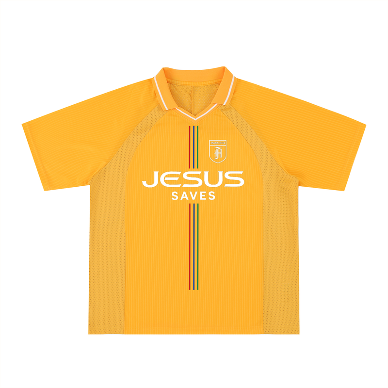 Oversized Yellow Jesus Saves Jersey (size down)