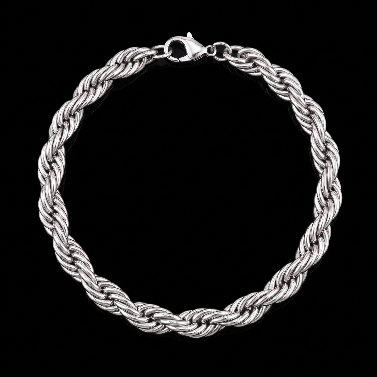 Rope bracelet 5mm, silver