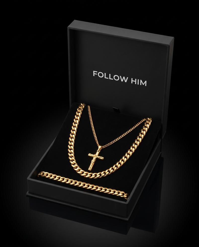 The Crucifix Set in the Follow Him box, gold