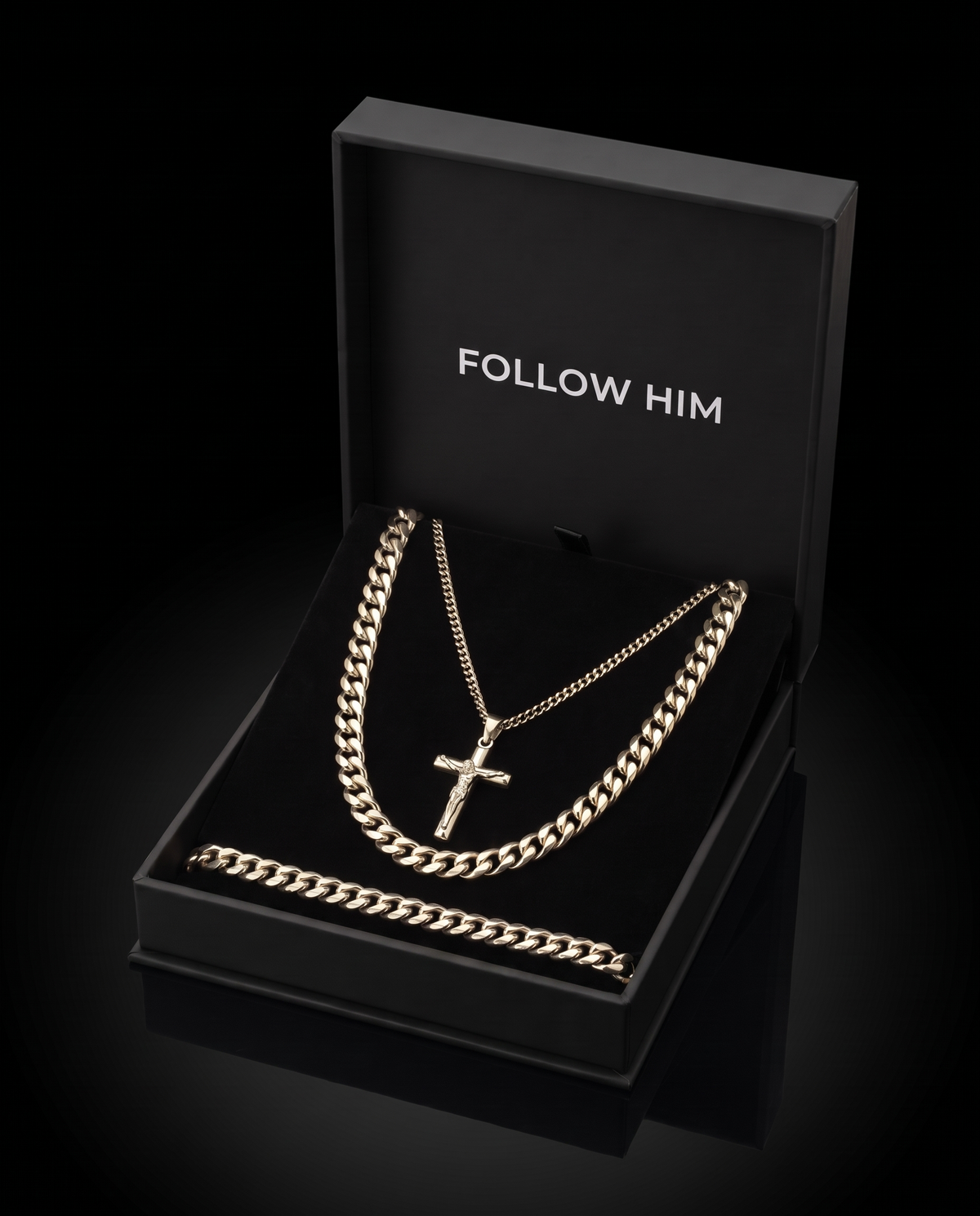 The Crucifix Set in the Follow Him box, silver
