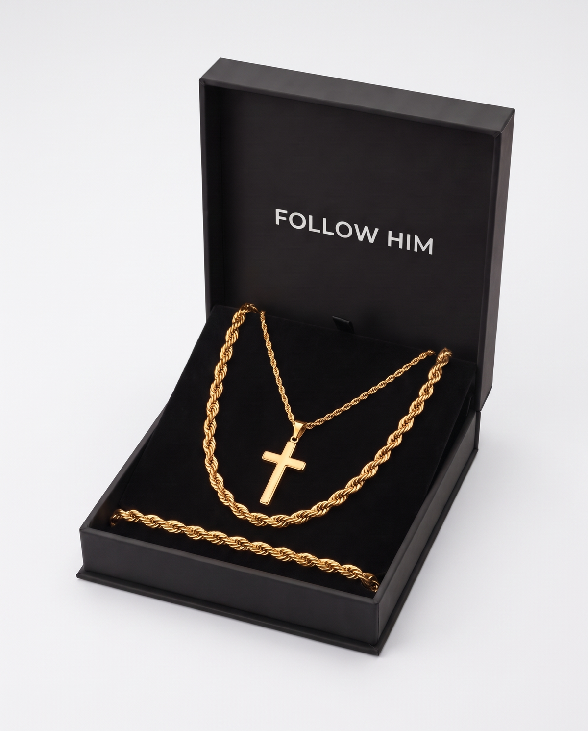 The Cross Set in the Follow Him box, gold, white