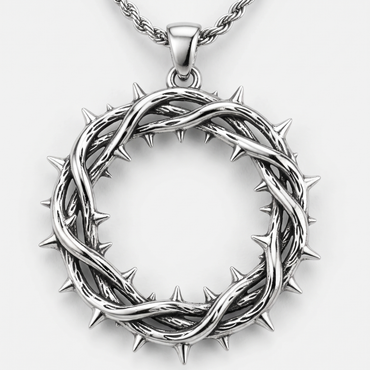 Crown of Thorns pendant, silver, white