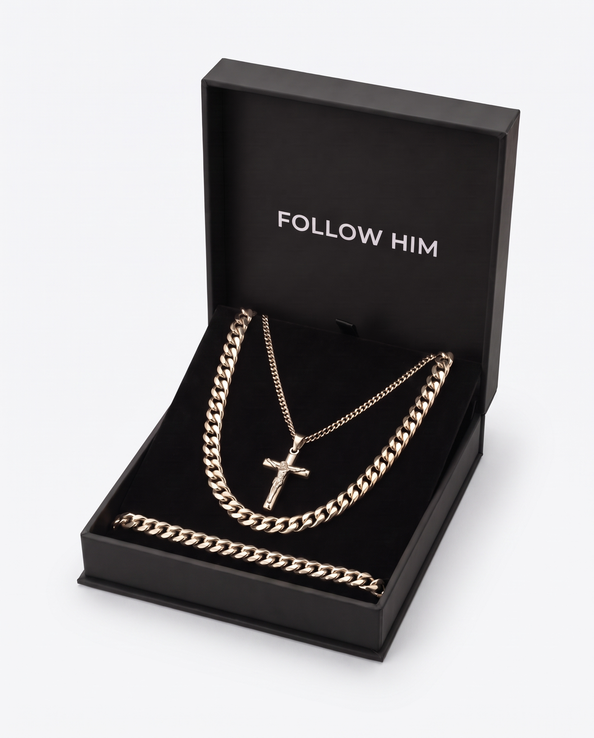 The Crucifix Set in the Follow Him box, silver, white