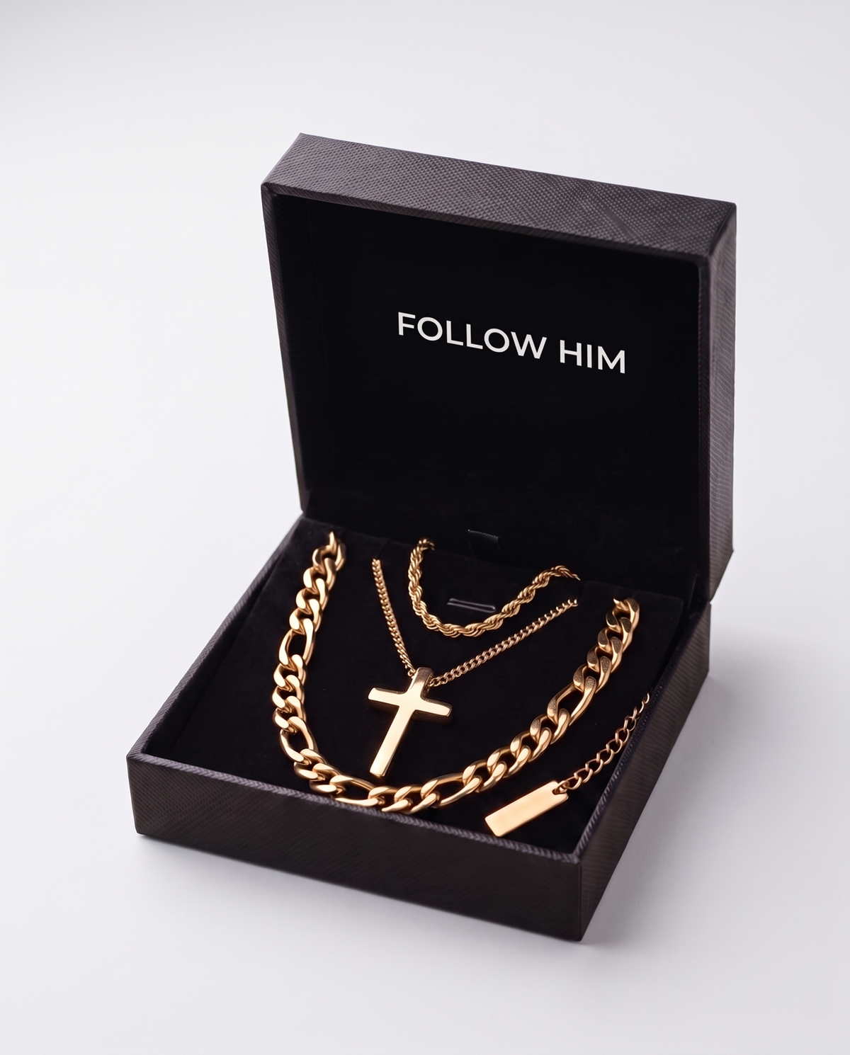 The Essentials Set in the box, gold, white