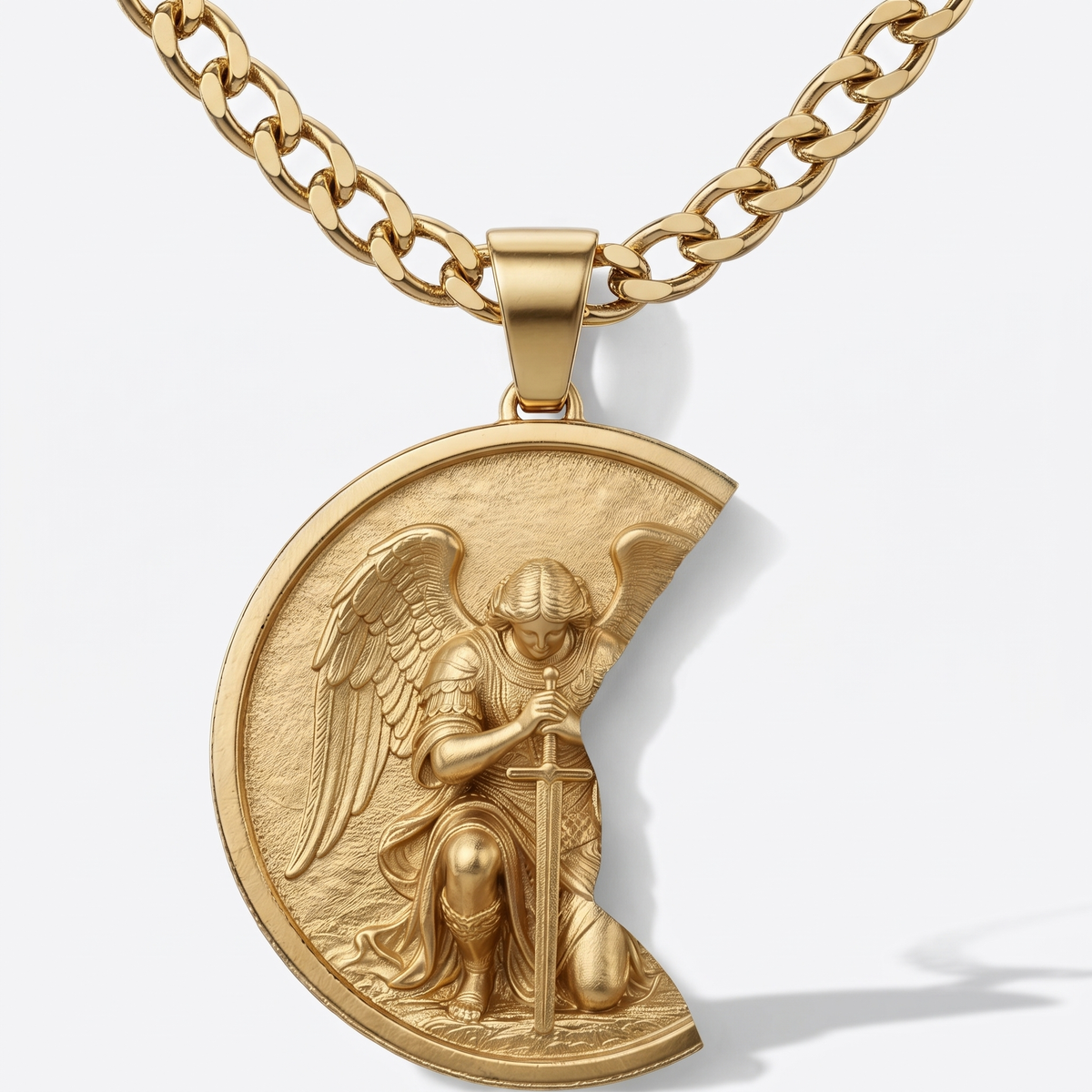 The Kneeling Angel pendant, gold, white