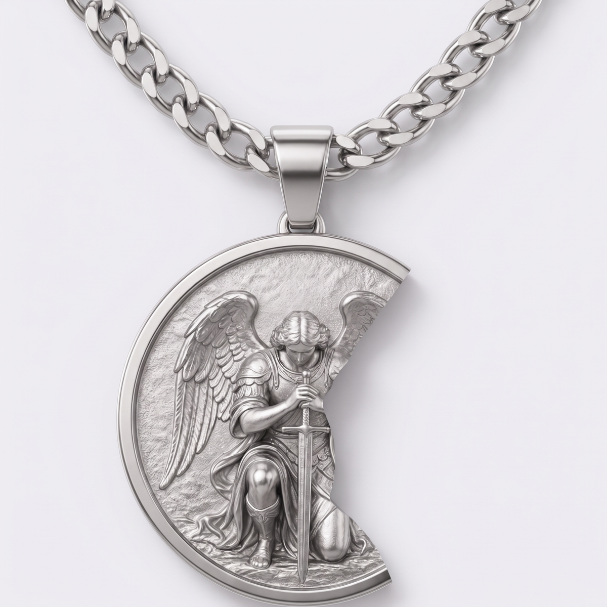 The Kneeling Angel pendant, silver, white