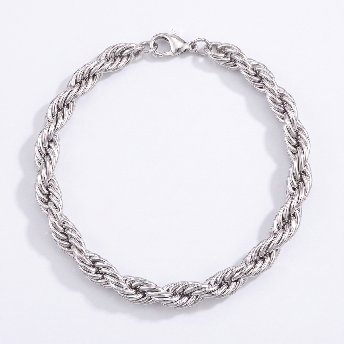 Rope bracelet 5mm, silver, white