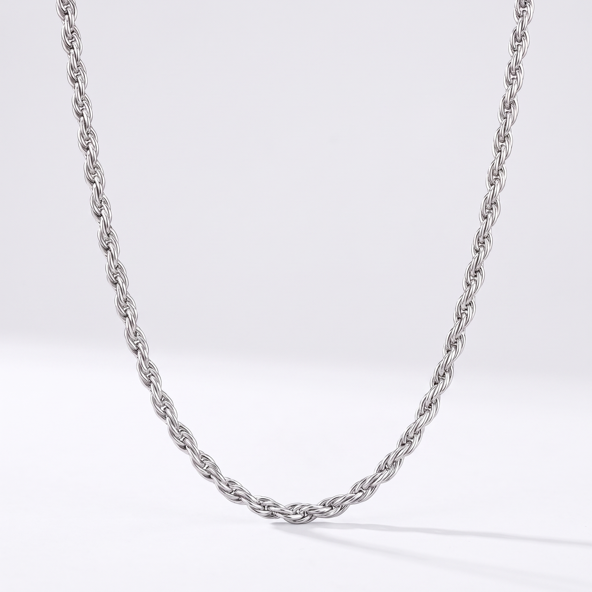 Rope chain 3mm, silver, white