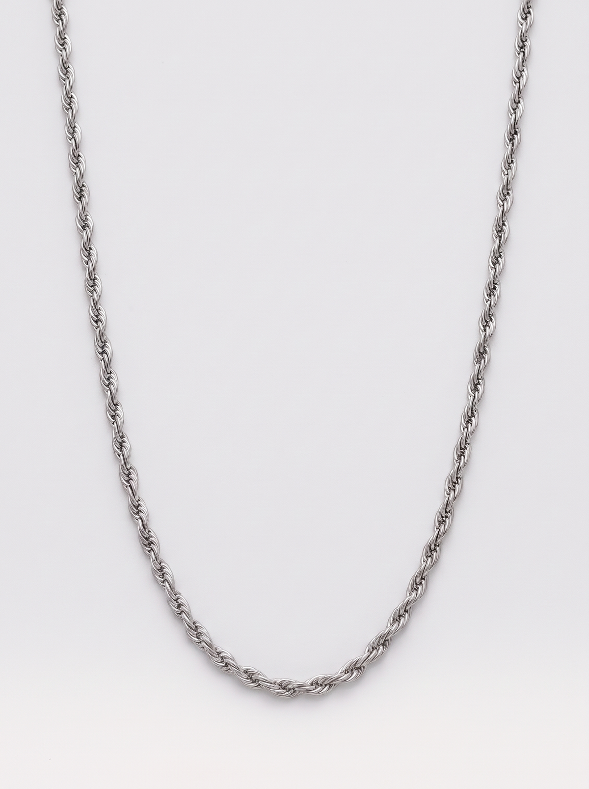 Silver rope chain on its own