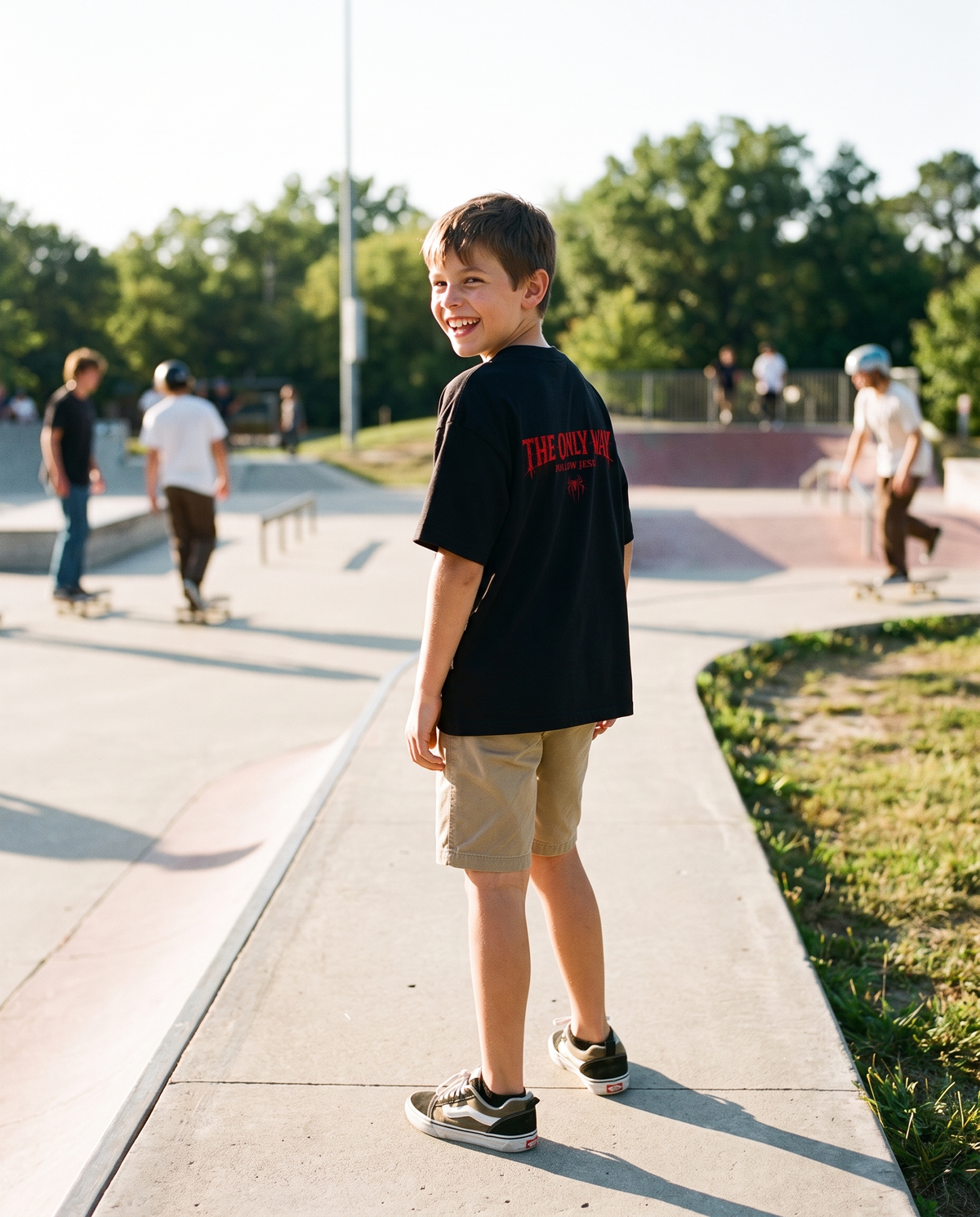 Boy in the Youth The Only Way tee at a skatepark