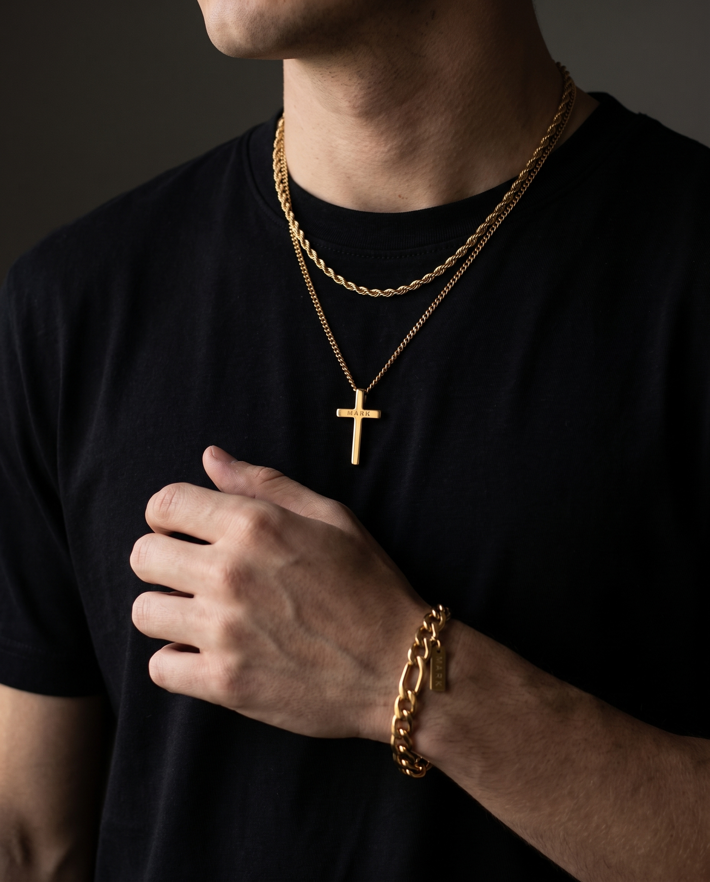 Mark Classics set — cross necklace, rope chain and Figaro bracelet